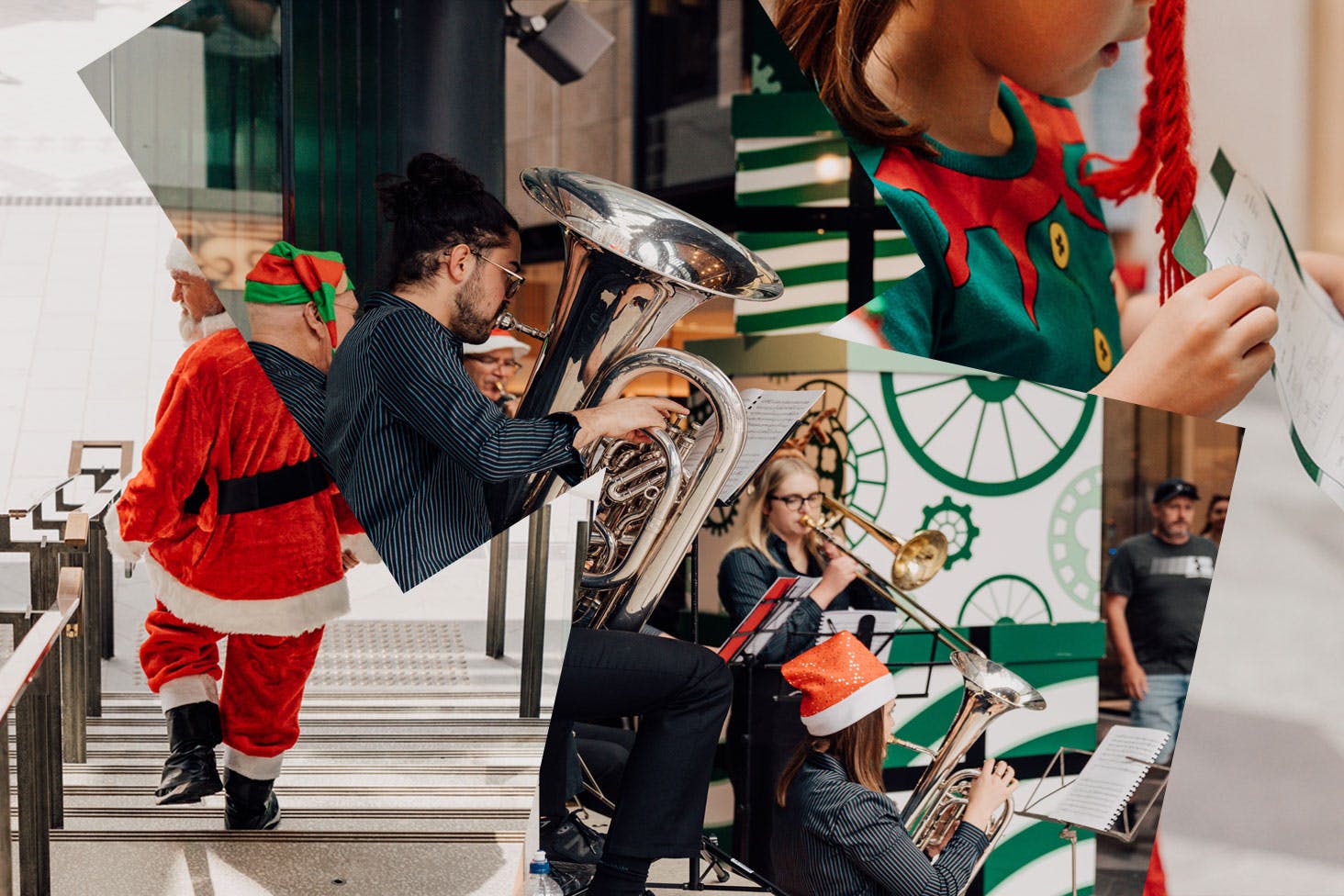Collage of Christmas celebrations at Commercial Bay